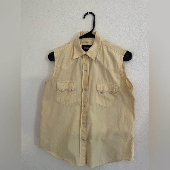 Steer West Tops - Pale Yellow Vintage Western Button Up Tank